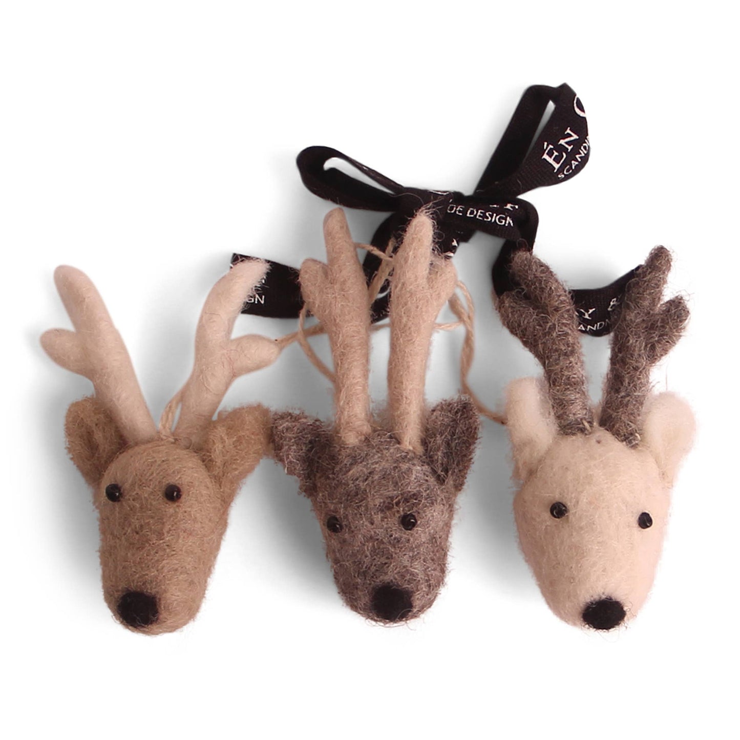 Hand Felted Mini Reindeer Face Ornament Set