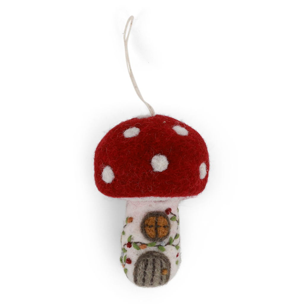 Mushroom House Hand Felted Ornament