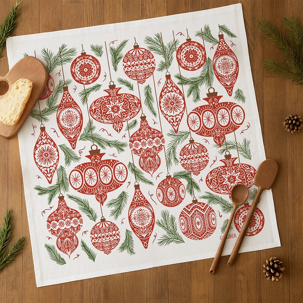 Holiday Ornaments Tea Towel