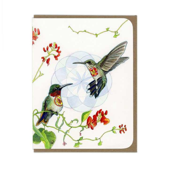 Ruby-Throated Hummingbirds - Blank Greeting Card