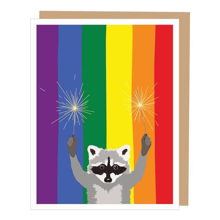 Raccoon Sparklers Rainbow Card
