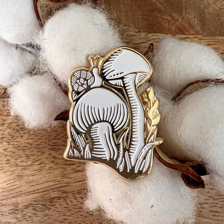 Enamel Pin - Mushroom with Folksy Hitchhiker