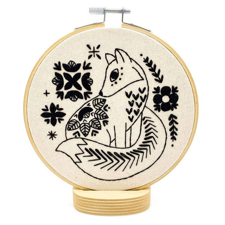 Black Folk Fox Embroidery Kit