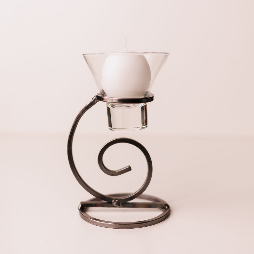 Iron Candleholder curl w/ "Leif" glass cup