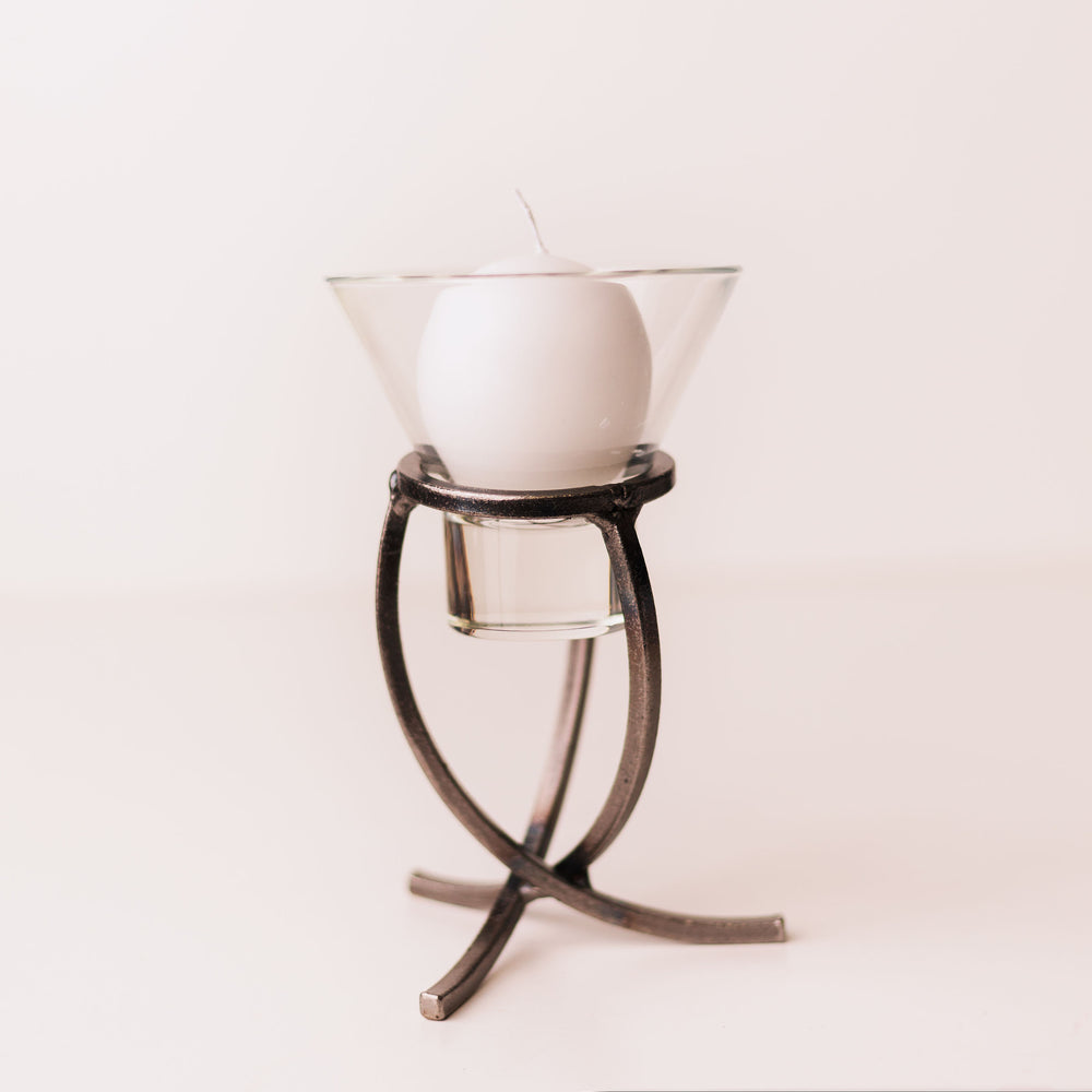 Iron Candleholder Tripod w/ "Leif" w/glass cup