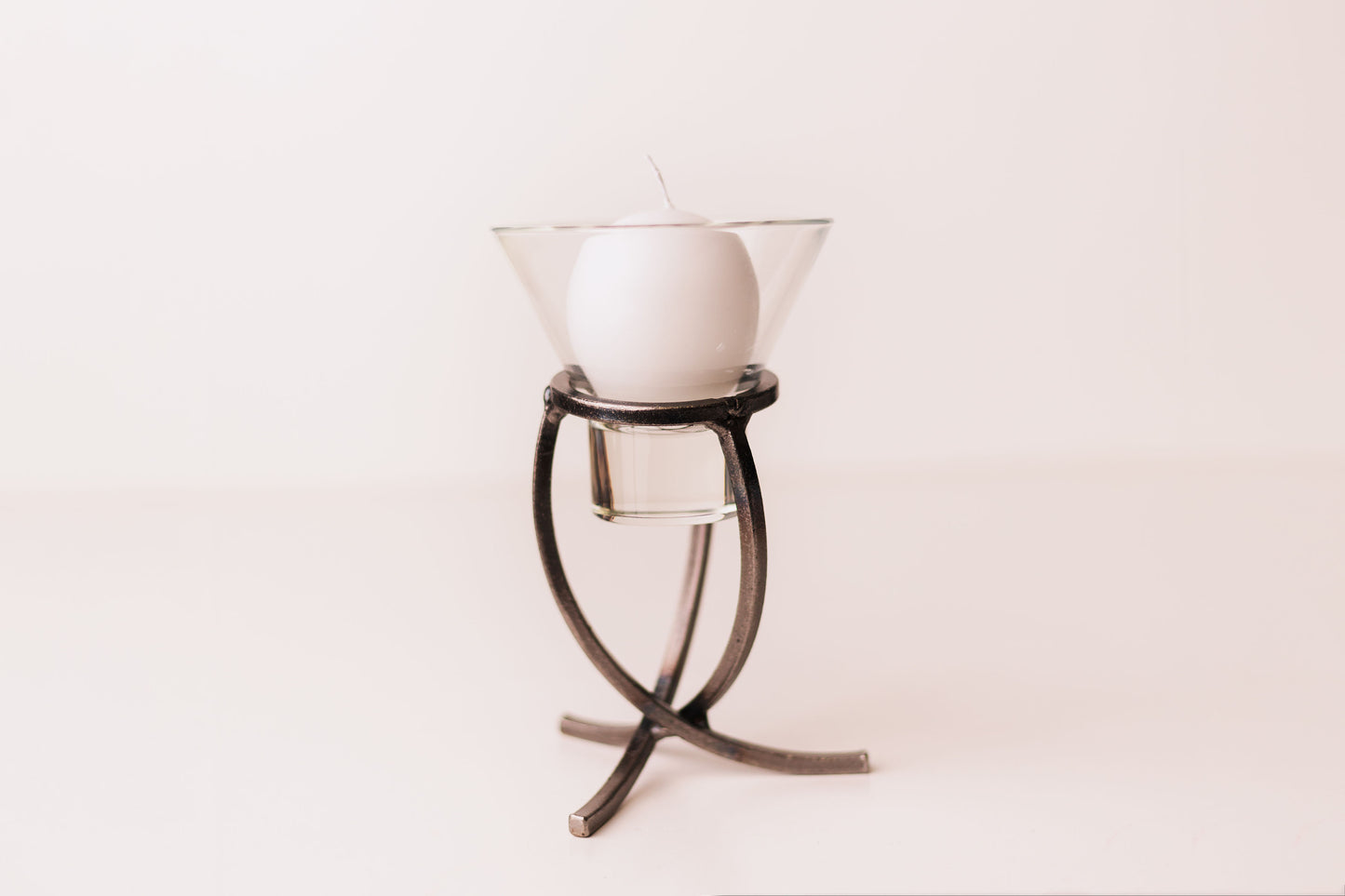 Iron Candleholder Tripod w/ "Leif" w/glass cup