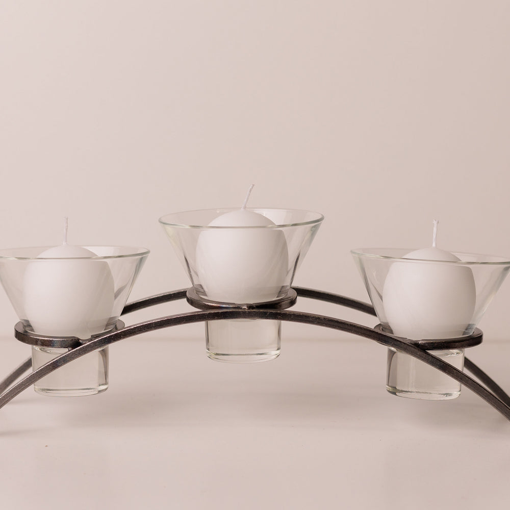 Iron Candleholder Arch w/ 3 "Leif" glass cups