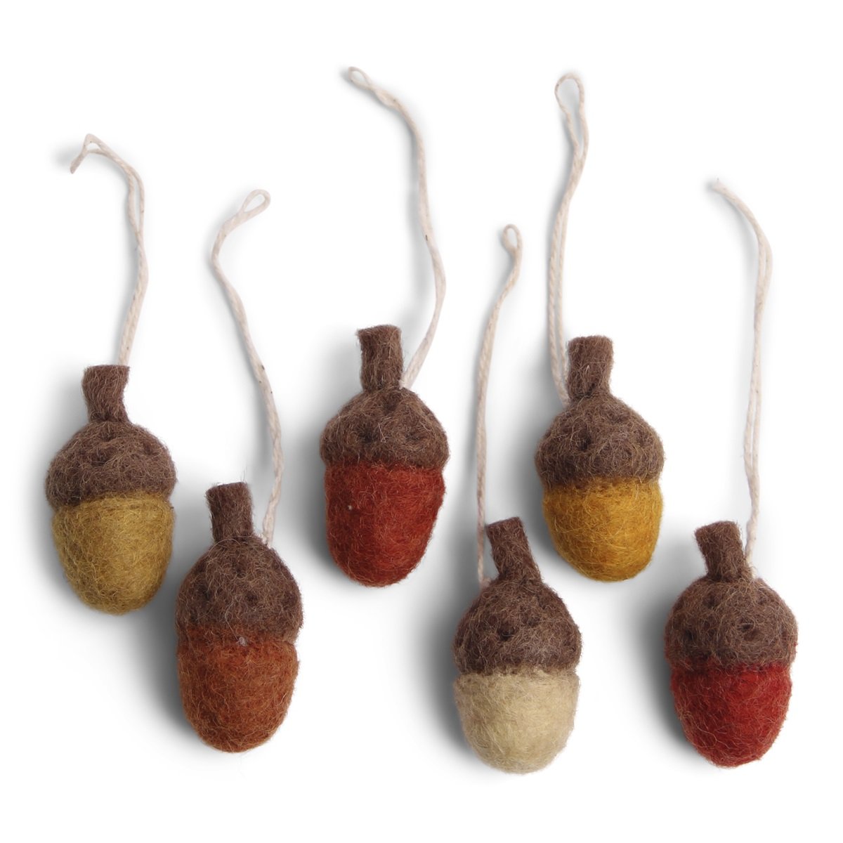 Hand Felted Rusty Red Acorn Ornament Set of 6