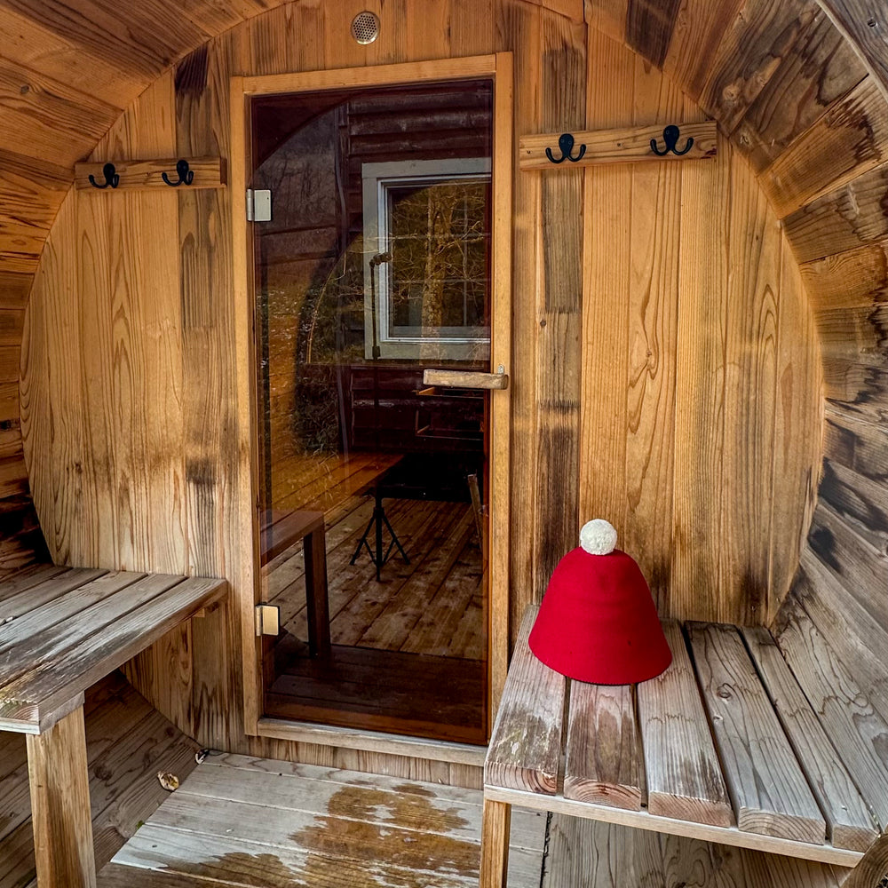 Wool SAUNTA Hat  - Dark Red with white wool pom