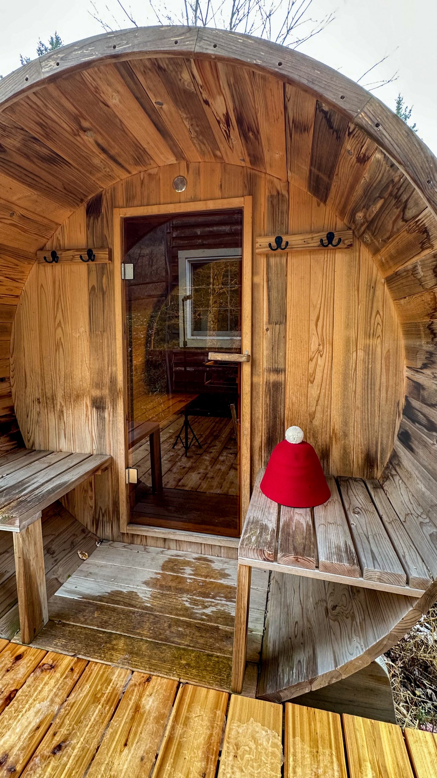 Wool SAUNTA Hat  - Dark Red with white wool pom