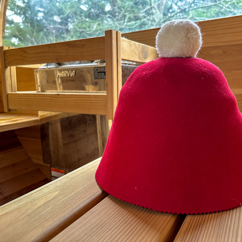 Wool SAUNTA Hat  - Dark Red with white wool pom