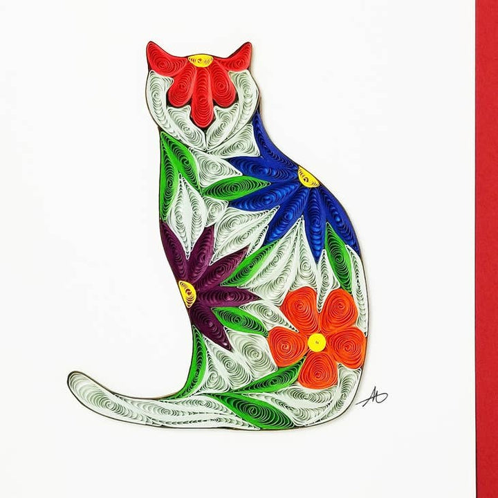 Flower Cat - Hand-Rolled Greeting Card