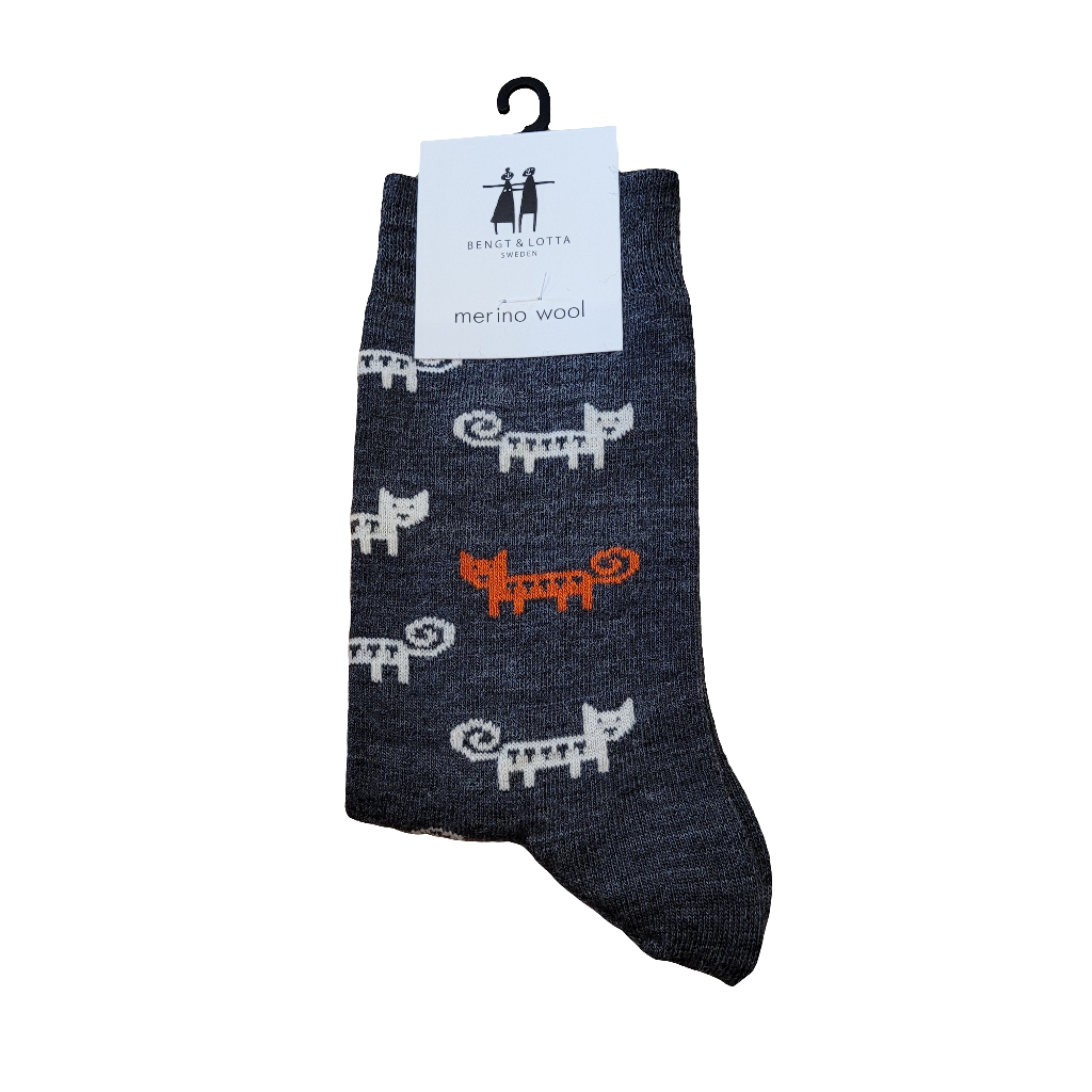 Merino Wool - Cats Socks / Dk. Grey - Bengt & Lotta