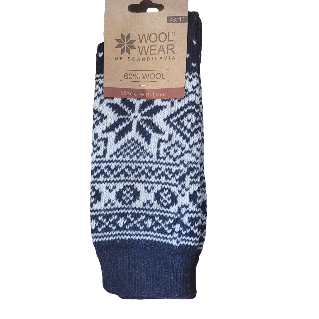 Wool Wear Traditional Scandinavian Star Socks - Navy / White
