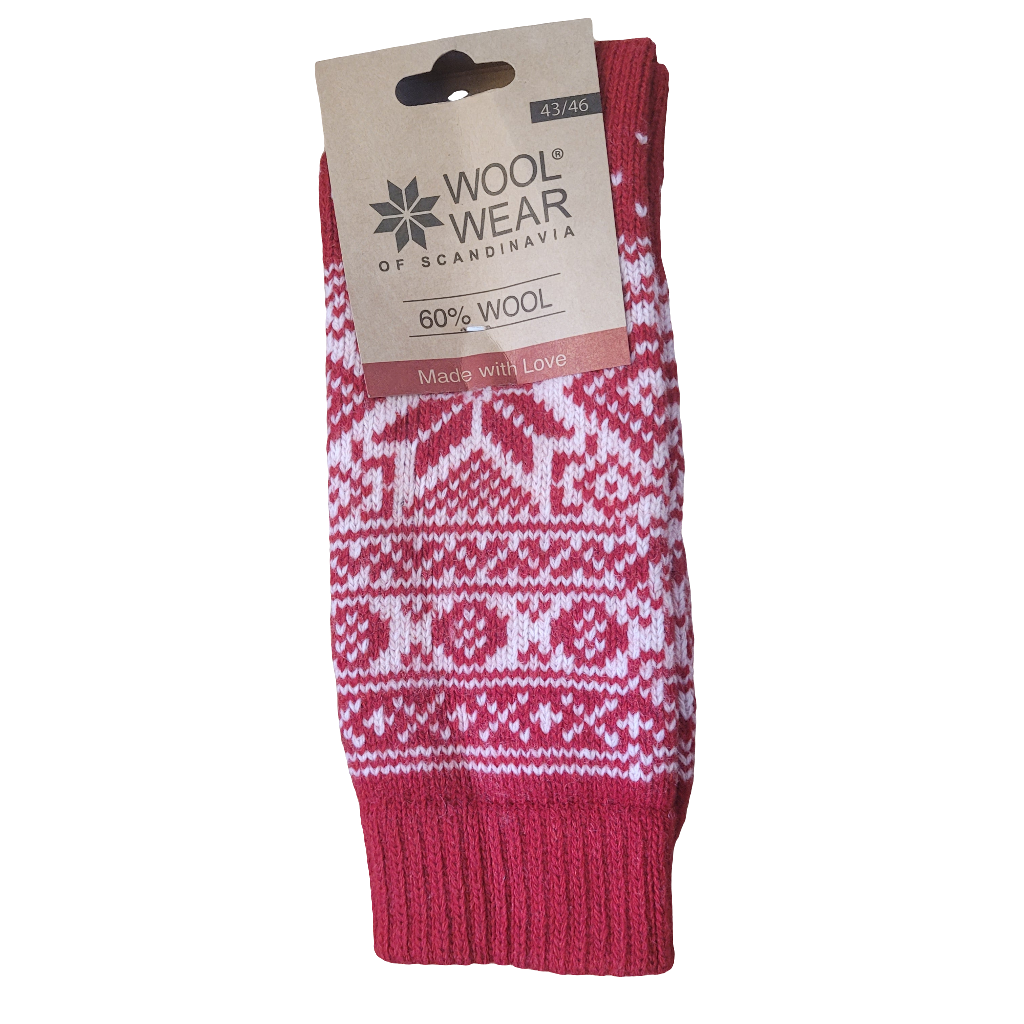 Wool Wear Traditional Scandinavian Star Socks- Red / White