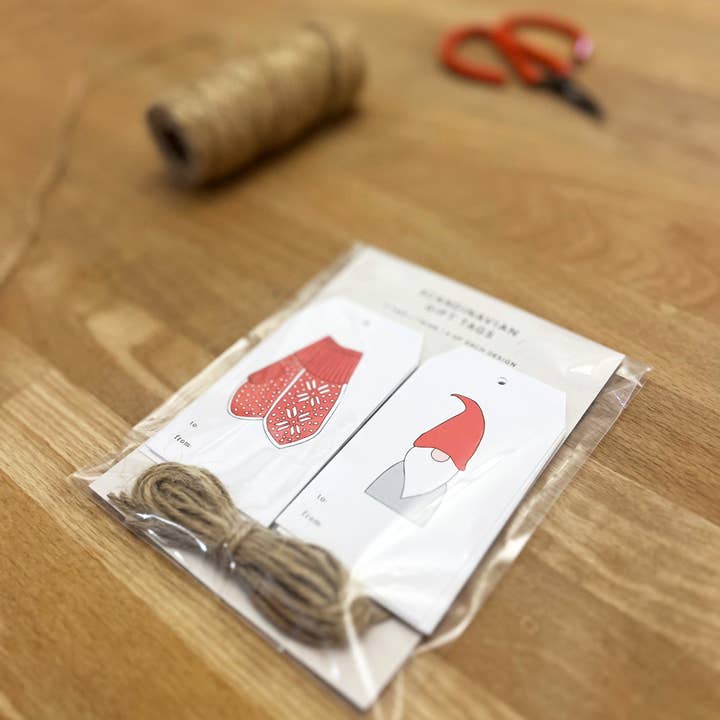 Scandinavian Mittens & Gnome Christmas Gift Tag Set