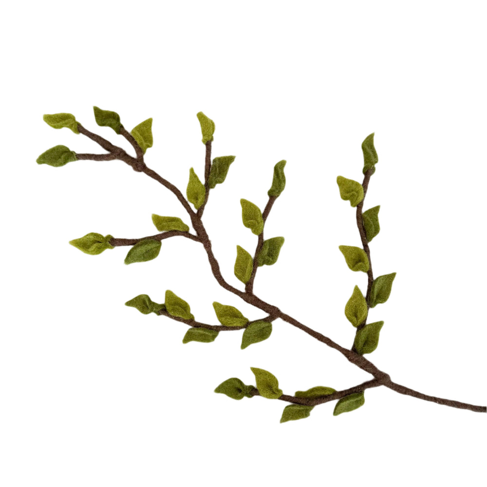 Felted Branch with Green Leaves