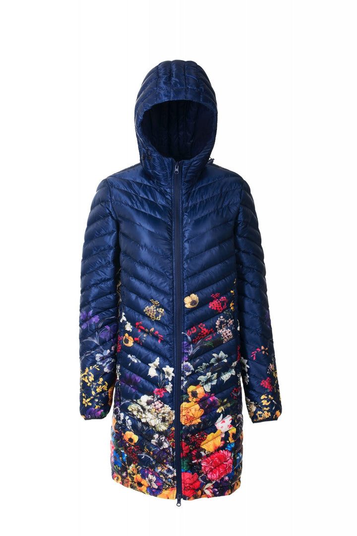 25% OFF- 3/4 length Navy Floral Down Puffer Jacket