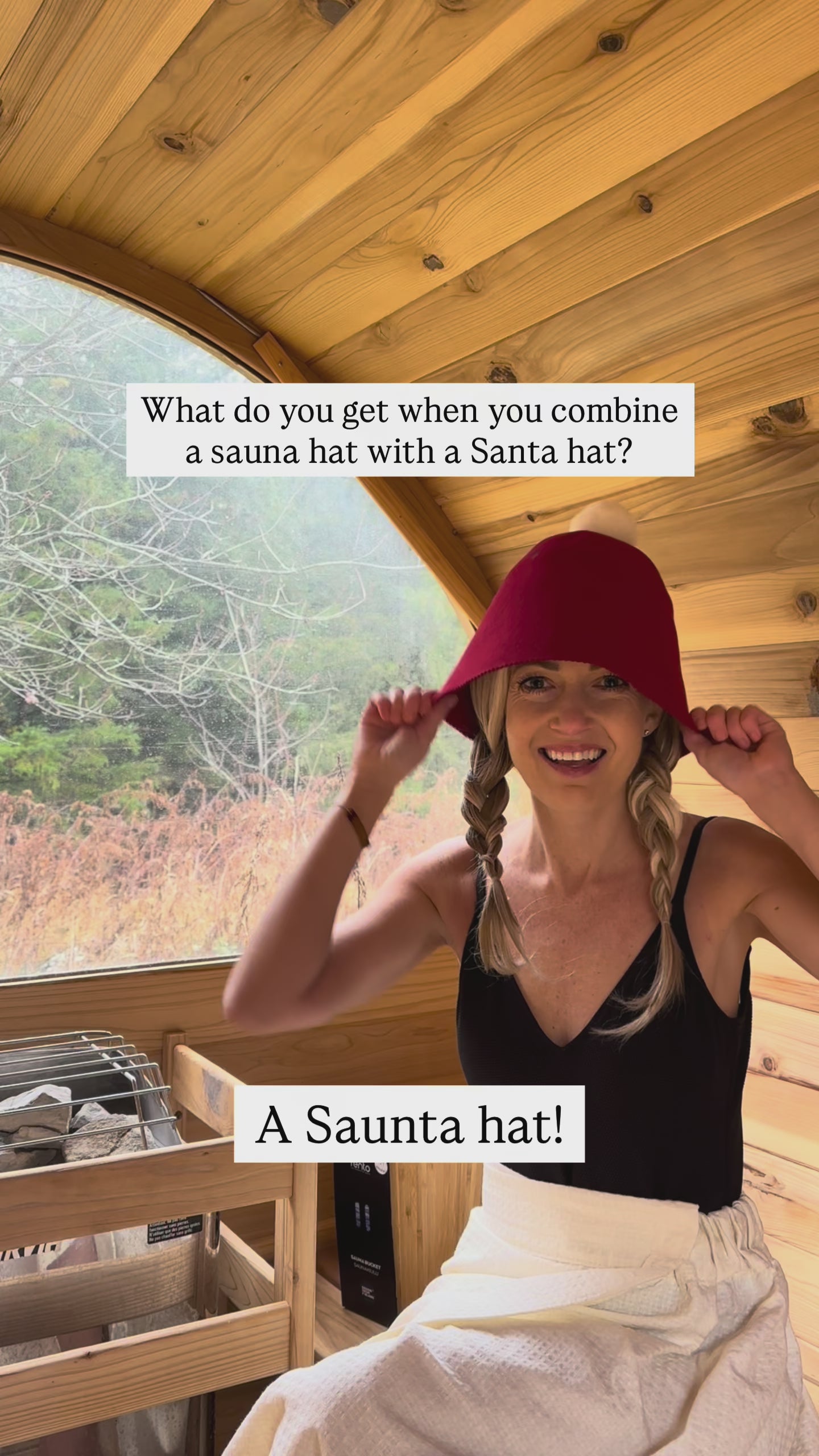 Wool SAUNTA Hat  - Dark Red with white wool pom
