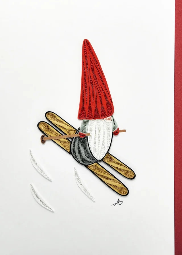 Skiing Gnome Holiday Hand Rolled Card