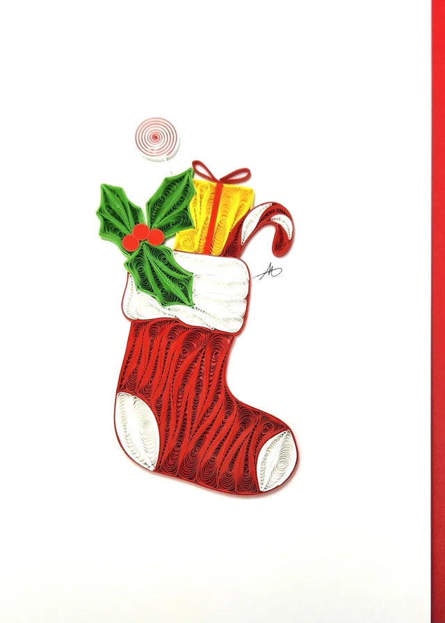 Christmas Stocking Holiday Hand Rolled Card
