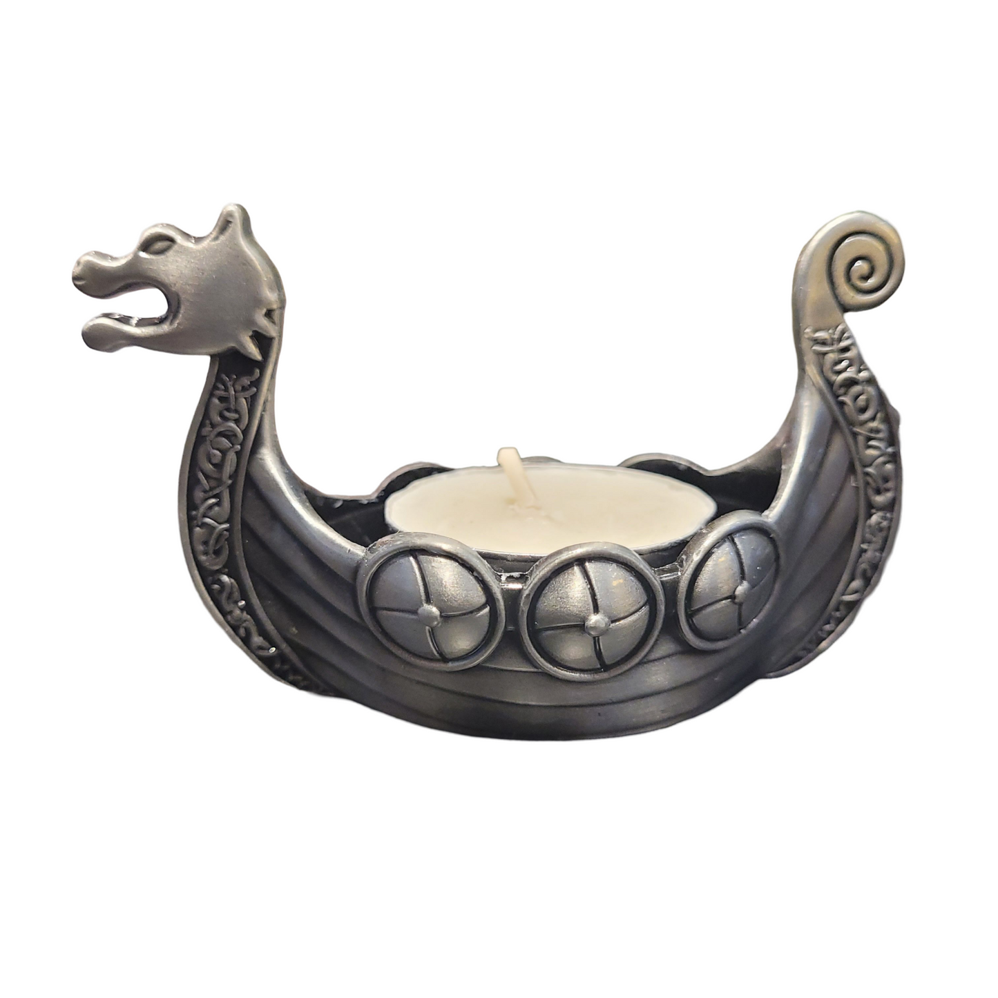 Candle Holder - Pewter Viking Ship Tea Light