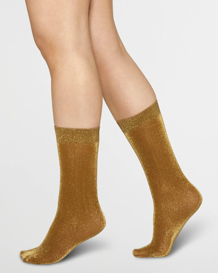 Ines Dark Gold Sparkle Socks