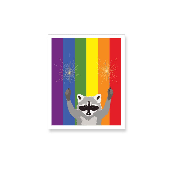 Raccoon with Sparklers Rainbow Flag