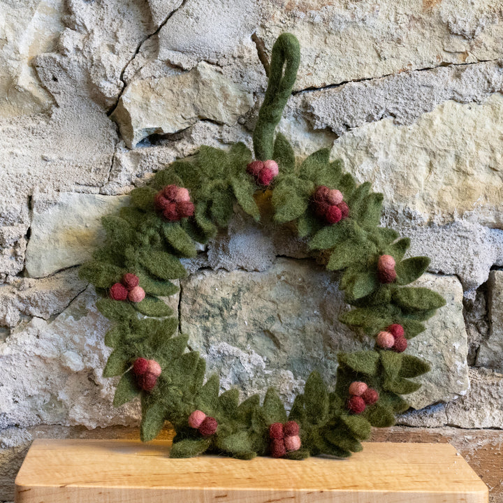 Hand Felted Green Wreath with Red Berries