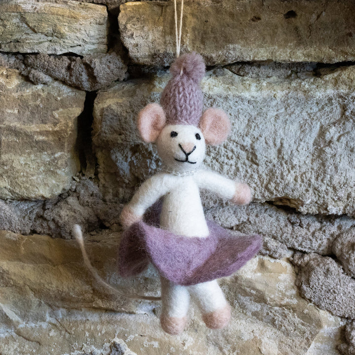 Hand Felted Ballerina Mouse Ornament