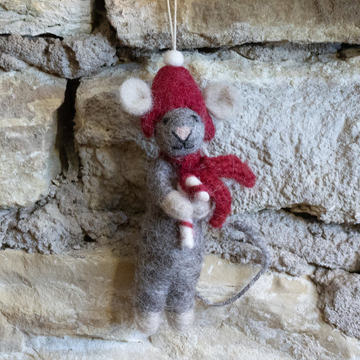Grey Mouse Felted Ornament