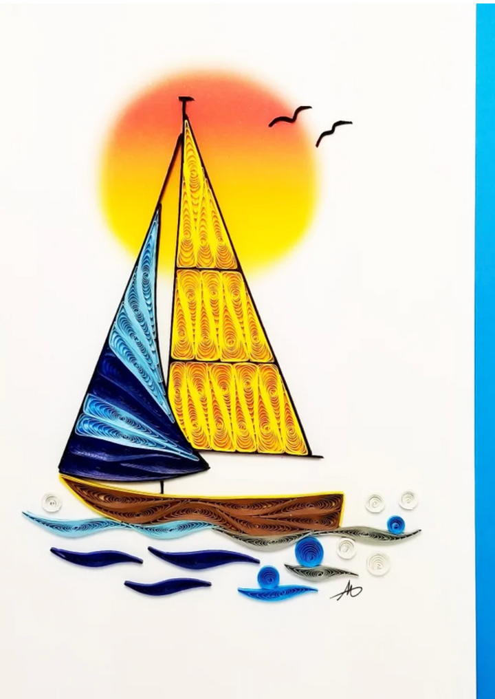 Sailboat in Sunset - Hand-Rolled Greeting Card