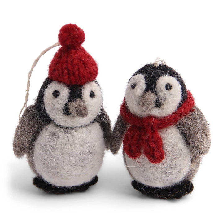 Hand Felted Penguin with Hat & Scarf Ornament Set