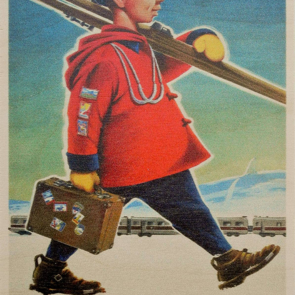 The Ski-Boy, Wooden postcard