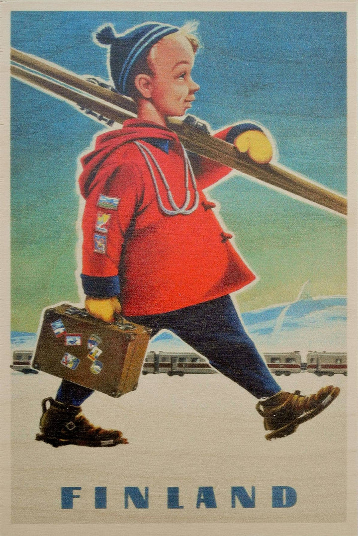 The Ski-Boy, Wooden postcard