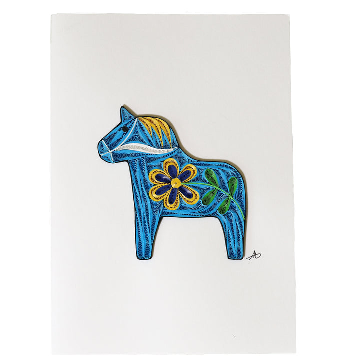 Blue Dala Horse - Hand-Rolled Greeting Card