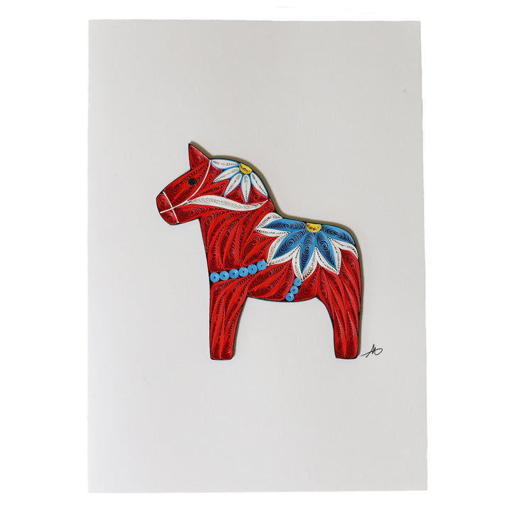 Red Dala Horse Hand-Rolled Greeting Card