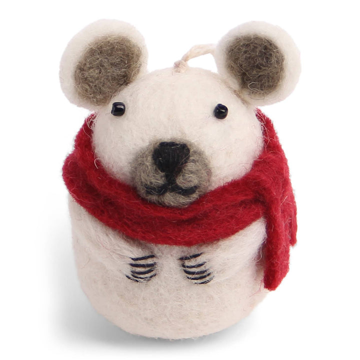 Hand Felted Ice Bear with Scarf Ornament