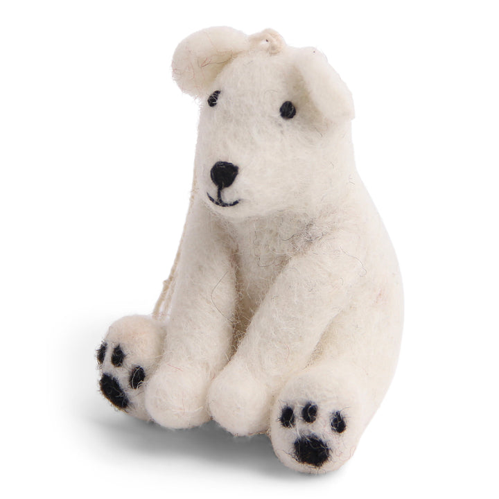 Hand Felted Ice Bear Sitting Ornament