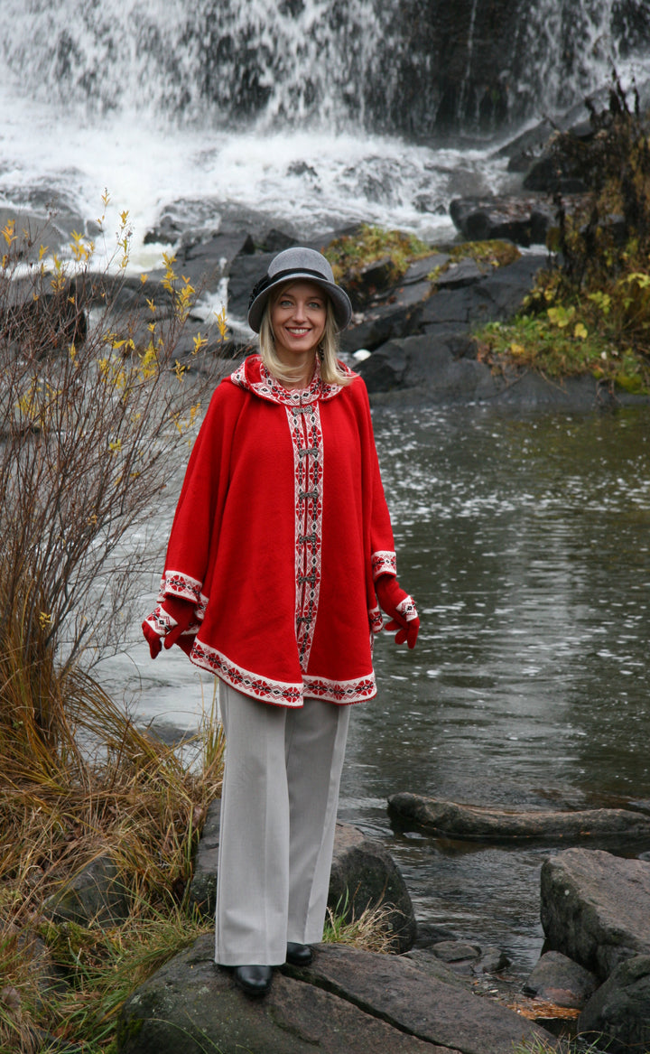 Red Wool Nordic Cape with Hood